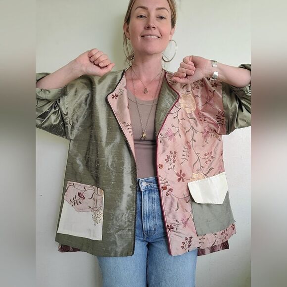 Hand Crafted Sage and Blush Grandmacore boho Blouse/ Jacket - Picture 6 of 12